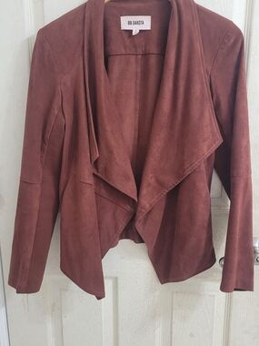 BB Dakota Rust Faux Suede Draped Open-Front Blazer